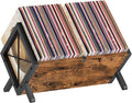 YATINEY Vinyl Record Holder, Record Storage Rack Holds 80-100 LP，Wooden and Metal Record Organizer, Quick Assembly Magazine Holder for CDs, Magazine, Albums, Rustic Brown and Black CJ06BR