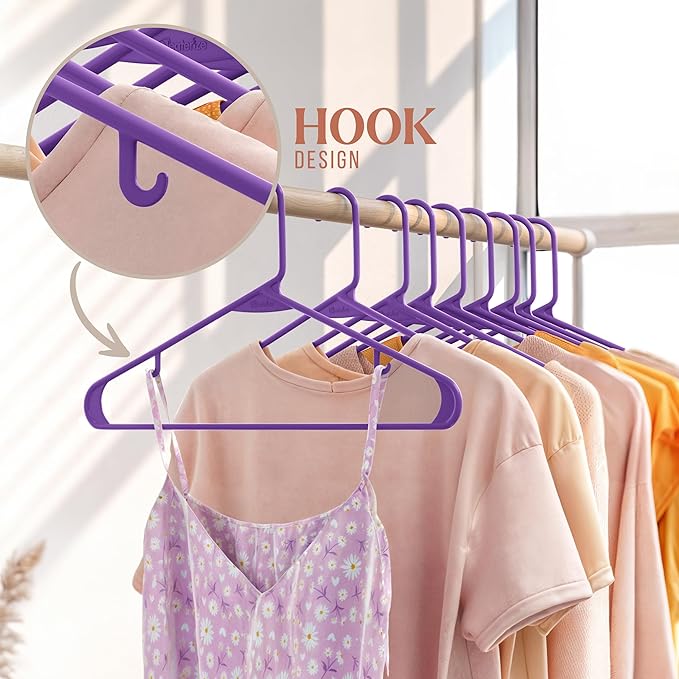 Plastic Hangers 50 Pack Purple - Clothes Hangers - Makes The Perfect Coat Hanger and General Space Saving Clothes Hangers for Closet - Percheros Ganchos para Colgar Ropa Hangars