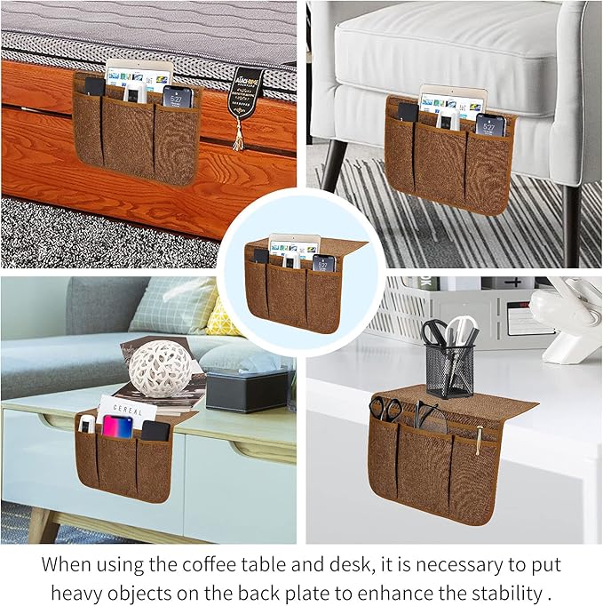 Bedside Caddy Bedside Storage Organizer Magazine Phone Tablet iPad Remote Holder, Organizer Caddy for Home College Dorm Bed, Sofa, Bunk Bed (Chocolate)