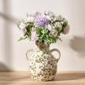 SIDUCAL Ceramic Green and Beige Retro Vase with Handles, 7 Inch Ice Cracked Vintage Pastoral Vase, Rustic Farmhouse Vases for Home Decor, Table, Living Room, Shelf Decor, Chinoiserie Decor