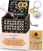 Swooflia You are My Sunshine Wooden Music Box for Mom with Sunflower Greeting Card - Hand Crank Engraved Musical Box Vintage Mechanism Personalized Gifts for Women On Birthday