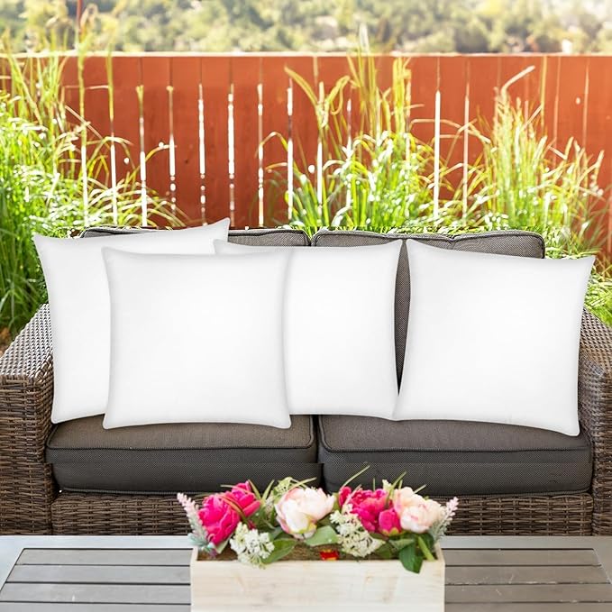 Covers & All Throw Pillow Inserts Only (Pack of 4, White), 65 GSM Non-Woven Fabric with 15D Silicon Fiber Filling, Durable Soft Universal uses for Home Decor Office Indoor Outdoor (Square 14" x 14")
