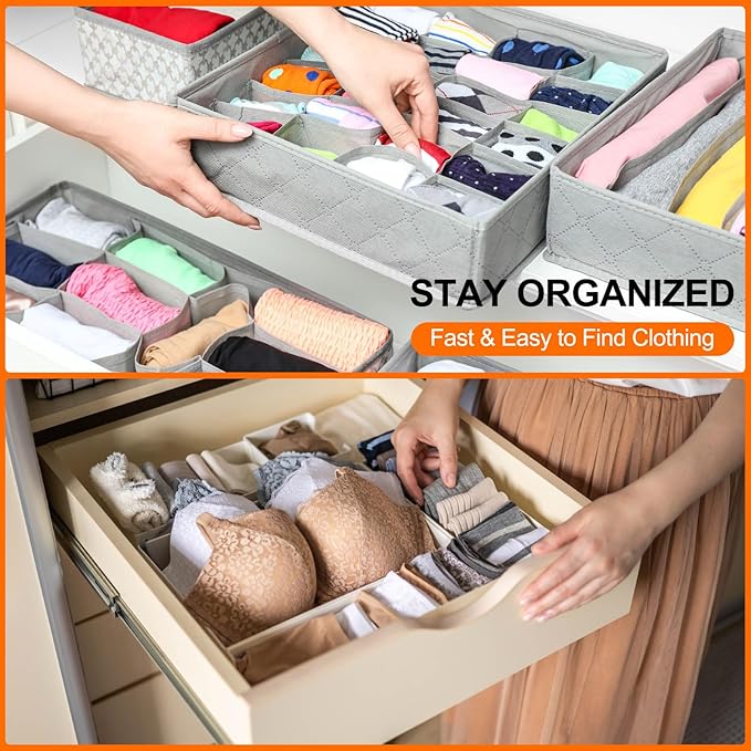 uxcell 1 Set Foldable Cloth Storage Box, 6 Slots Fabric Socks Underwear Drawer Dividers Organizers Baskets Bins for Clothes Socks Scarves Ties, Pink