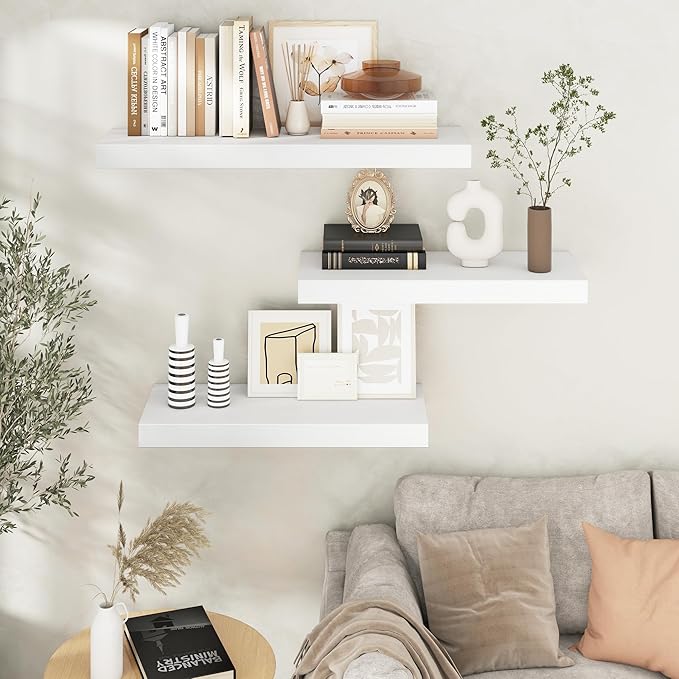 Venusmiles Floating Shelves for Wall, 30" W x 12" D x 2" H, 2 Pack of Long Wall Mounted Engineered Wood Shelves with Invisible Brackets for Living Room, Bedroom, Bathroom, Kitchen Decor, White