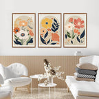 KAIRNE Boho Canvas Wall Art,Abstract Floral Wall Decor,Modern Minimalist Prints Set of 3(24”X36”),Botanical Wall Art Paintings,Bohemian Mid Century Artwork for Living Room Bedroom Office Decor,Framed