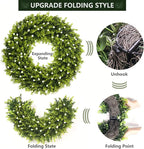 24'' Boxwood Wreath for Front Door, Porch, Window - Foldable Greenery Boxwood Wreaths for Farmhouse Wedding Indoor Outdoor Decor - Spring, Summer, Fall, All Seasons
