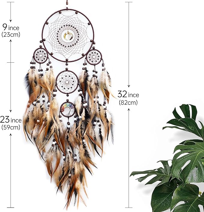 Dream Catchers for Adults,Large Dream Catchers for Bedroom,Brown Boho Dream Catcher Wall Decor Tree of Life Suncatcher Hanging Decoration Festival