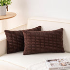 Aegero Pack of 2 Corduroy Decorative Throw Pillow Covers 12x24 Inch Soft Striped Pillow Covers Modern Farmhouse Home Decor for Sofa Living Room Couch Bed（Dark Brown）