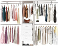 LINLUX 8FT Closet System 94'' Closet Organizer with 3 Drawers,4 Extendable Hanging Rods,Wood Closets Built In System Tower with Adjustable Shelves,Walk-in Closets Wardrobe Clothes Garment Rack(White)