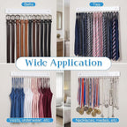 2 Pcs Tie Rack Wall Mounted, Wooden Tie Belt Organizer with 20 Hooks Non Slip 180 Degree Space Saving Hangers with Screws for Ties, Keys, Scarves, Tops, Belt, Bags (White)