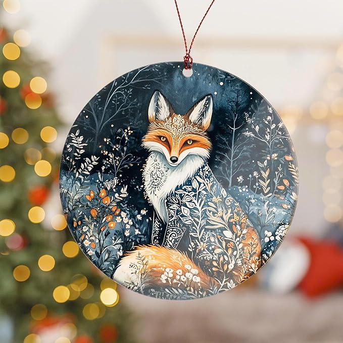 Fox Christmas Ornament 2026, Dated Christmas Ornament 2025, Fantasy Botanical Fox Ornament, Unique Winter Holiday Decoration, Nature Inspired Gifts for Women, Forest Creature Ornament
