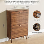 Nicetree Shoe Cabinet Storage for Entryway, 9.45" Narrow Shoe Organizer with Architectural Arched Fluted Front, Slim Shoe Rack with Adjustable Shelves,Fits Size 12 Shoes,Timeless Walnut