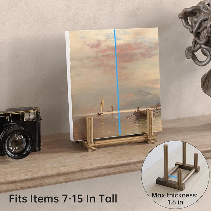 NiHome 6" Multi-Purpose Wooden Display Stands for Plates, Photos, Books, Vinyl Records, Tablets, Small Art Pieces, Retro Style Stable Solid Holder for Home Decor, Retail Displays, Art Showcases (3PCS)