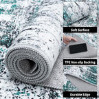 Ciicool 2x6 Washable Runner Rug, Modern Abstract Hallway Runner, Non-Slip Thin Accent Rug Lightweight Teal Black Print Distressed Carpet for Laundry Entryway Bedroom Kitchen Indoor