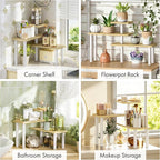 3-Tier Corner Countertop Organizer – Kitchen Counter & Bathroom Vanity Organizer, Coffee Bar Corner Shelf, Spice Rack Stand, L-Shaped Space-Saving Storage, Light, Wood
