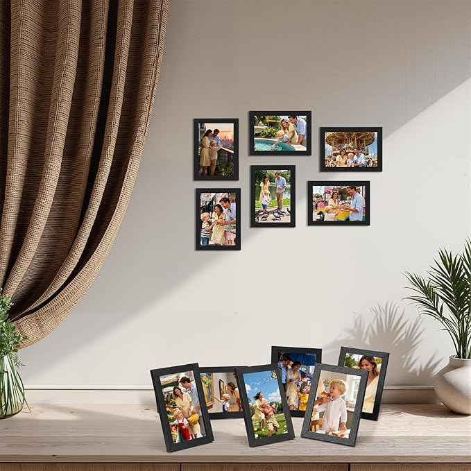 Lyeasw 3.5x5 Picture Frames Black 12 Pack, 3.5 x 5 Photo Frame Matte Wood Grain, Bulk 3.5 by 5 frames for Wall Hanging or Tabletop Display