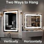 FENNIO Vanity Mirror with Lights，20"x23" Lighted Makeup Mirror, Large Makeup Mirror with Lights, Touch Sensor with Dimmable 3 Modes， Square White