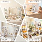 Wooden 3 Tiered Dessert Tray Stand Tool Free, Cupcake Serving Ladder Display Stand with Swing, Removable Trays and Foldable Stand for Cake Snack Fruit at Weddings, Anniversaries, Parties, Celebrations (White)