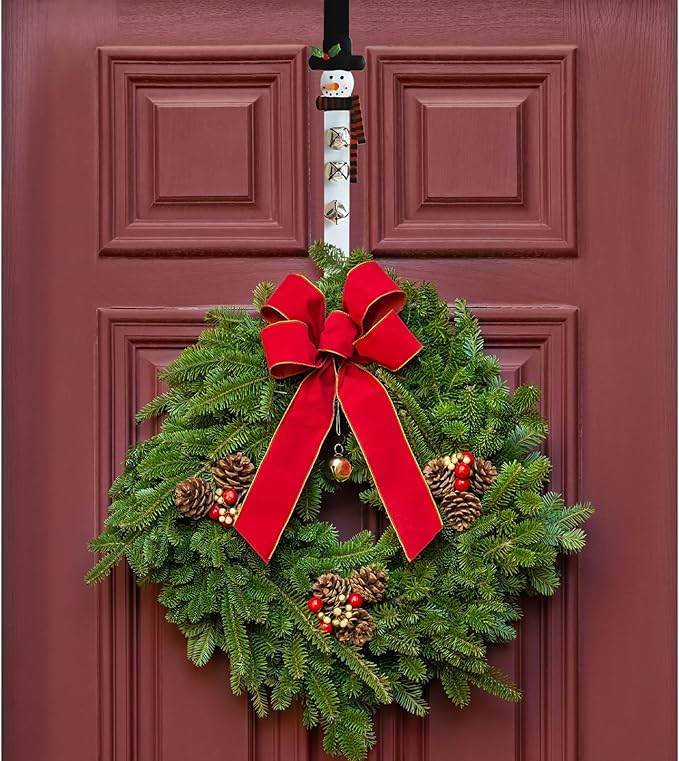 2 Pack Candy Cane Snowman Wreath Hangers for Front Door,Christmas Decoration Metal Over The Door Single Wreath Hook Ornament Door Wreath Hanger,Door Hanger for Wreath Front Door