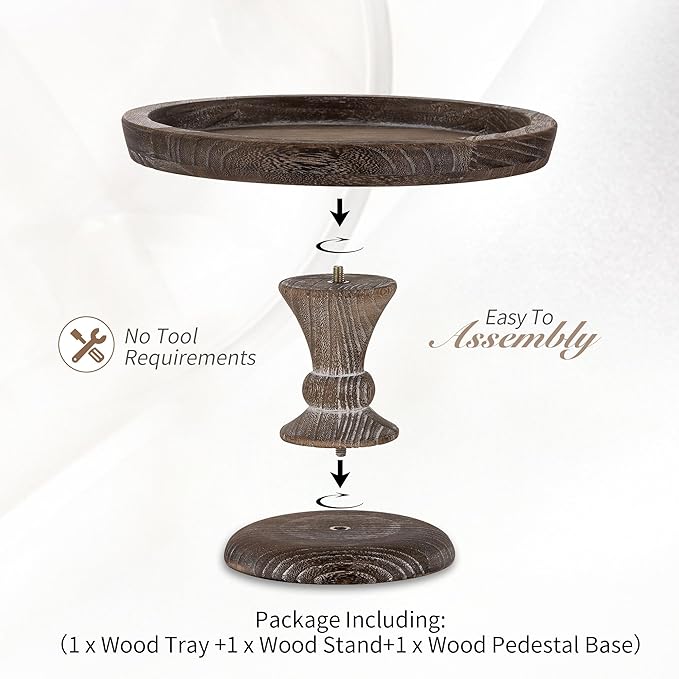 Hanobe Display Riser for Farmhouse Decor: Rustic Wooden Risers Round Decorative Pedestal Plate Stand Holder Tray for Candle, Cupcake, Plant