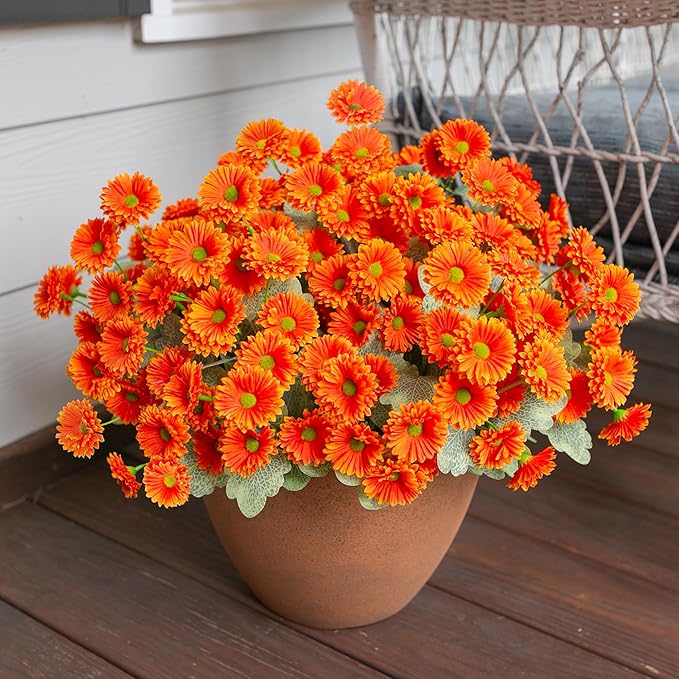 HyeFlora Dahlia Artificial Flowers for Outdoors Faux Plants Spring Decoration, 6 Bundles Fake Outdoor Flower Realistic Daisy UV Resistant Silk Flowers for Outside Planter Patio Yard Garden Porch Home