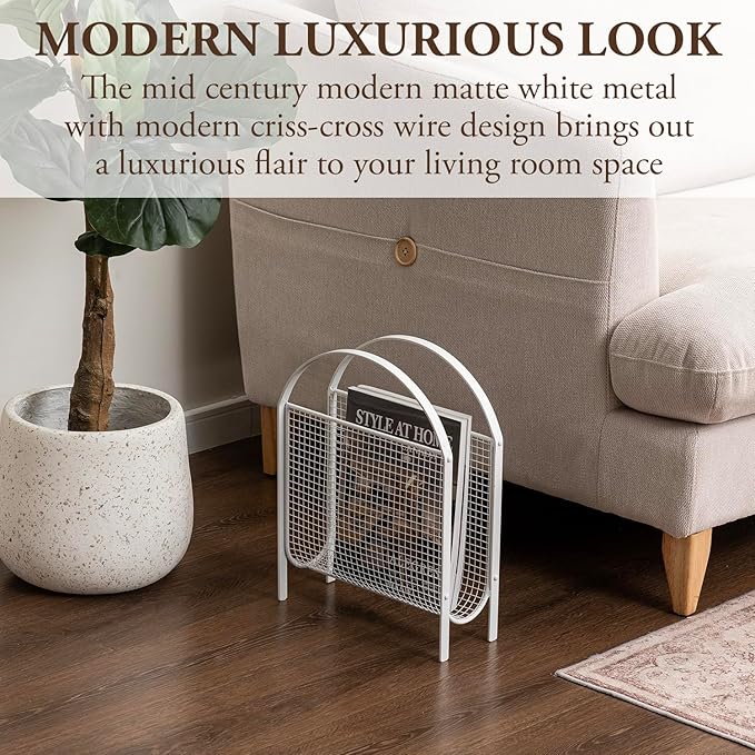 MyGift Magazine Rack, Floor Freestanding Magazine Holder for Bathroom Bedroom Office, Books Newspapers File Mail Organizer, Mid Century Modern Decor Wire Storage for Tablets and Documents