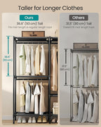 SONGMICS Clothes Rack, Portable Closet, Heavy-Duty Wardrobe Closet Organizer with Hanging Rails and Shelves, 79.9 Inches Tall, Total Load 297 lb, Easy Assembly, for Bedroom, Ink Black URDR212BZ01