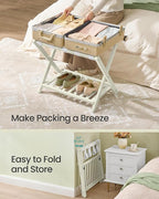 SONGMICS Solid Wood Luggage Rack, No Assembly Required, Foldable Suitcase Stand, Luggage Holder, with Storage Shelf, for Guest Room, Hotel, Bedroom, Cream White URLR020WZ02S