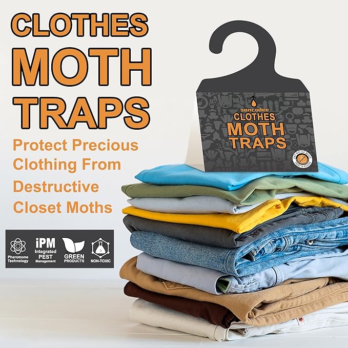 16 Pack Clothes Moth Traps with Natural Pheromones, Clothing Moth Hanging Glue Trap, Sticky Boards for Closets Moths