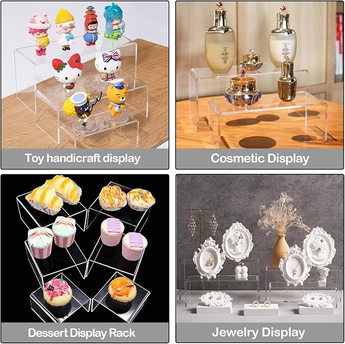 MerryNine Acrylic Risers 8 Pcs, Clear Risers Display Stand, Acrylic Display Risers, Risers for Display for Cupcakes, Figures, Retail, Collectible Figures, Cosmetics, Collectibles Display, Square