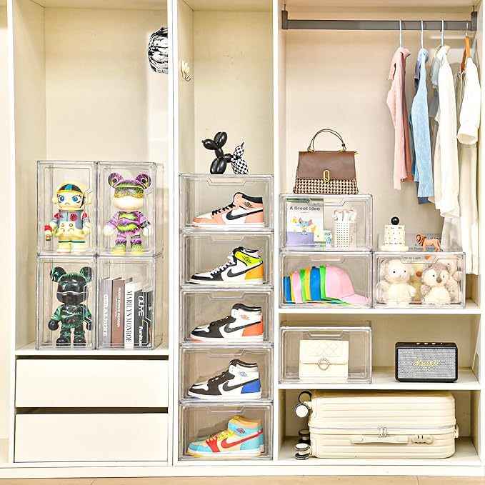 Magnetic Acrylic Clear Shoe Boxes – 360° Transparent Stackable Sneaker Storage & Organizer Box, Professional Shoe Display Case & Multipurpose Storage Bin for Closet (10pcs)