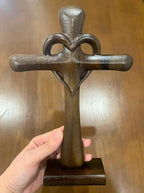 DAICAT - Hand-carved Wooden Cross Wall Decor, 10 Inch Tall Larger Cross for Home Decor, Cross Decor for Wall, Hand made Wood Crosses Wall and Table, Wedding Gifts for Couple (No 5)