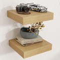 Venusmiles Square Floating Shelves for Wall, 12" W x 12" D x 2" H, 2 Pack of Small Wall Mounted Engineered Wood Shelves with Invisible Brackets for Living Room, Bedroom, Bathroom, Kitchen Decor, Oak