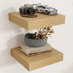 Venusmiles Square Floating Shelves for Wall, 12" W x 12" D x 2" H, 2 Pack of Small Wall Mounted Engineered Wood Shelves with Invisible Brackets for Living Room, Bedroom, Bathroom, Kitchen Decor, Oak
