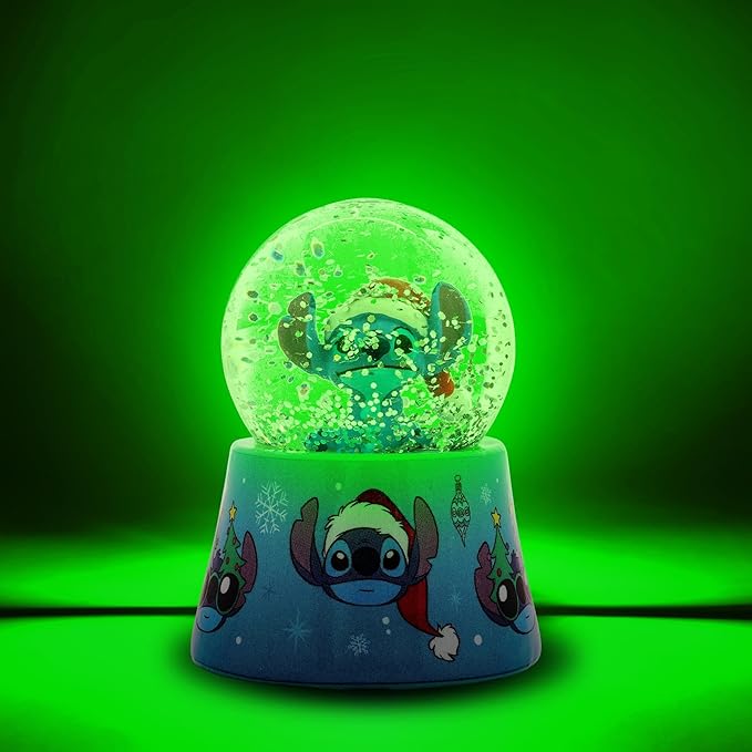 Disney Lilo & Stitch Santa Stitch Mini Light-Up Snow Globe with Swirling Glitter Display | 3 Inches Tall