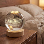 3.15" (80mm) Solar System Crystal Ball 3D Sun System Planets Model Globe with Wooden Base Home Decorative Ornament Astronomy Gifts for Lover Girlfriend