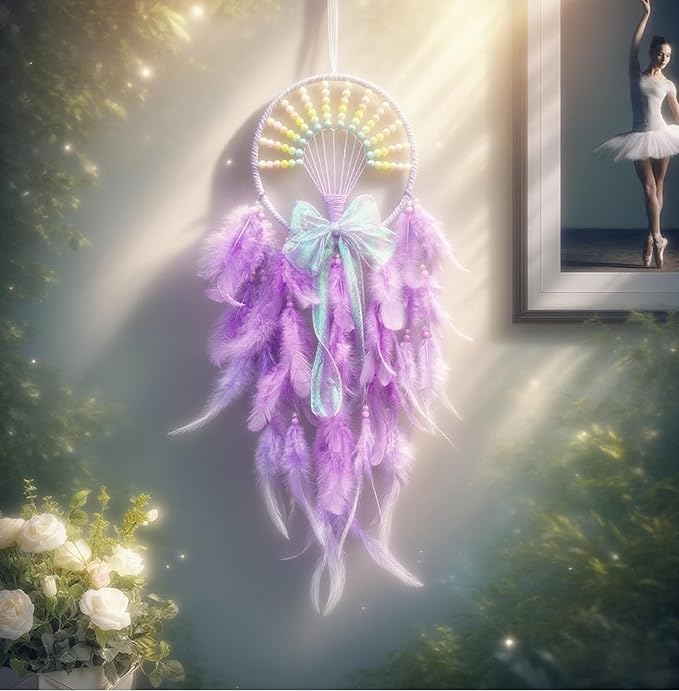 Dream Catchers for Kids Rainbow Wall Decor,Purple Dream Catcher,Pretty Jolly Feather Dream Catchers Baby Dreamcatcher for Girls Bedroom Dorm Room Wall Hanging Birthday Festival Craft Gift