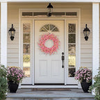 24 Inch Artificial Pink Forsythia Flower Wreath, Silk & Paper Floral Wreaths for Front Door, Romantic Valentine's Day & Spring Summer Decor, All Season Farmhouse Wedding Indoor Outdoor Decor