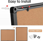 Extra Large Cork Bulletin Board 48" X 48", Foldable Notice Pin Board for Wall, Black Aluminum Framed 4'x4' Corkboard, Wall Mounted Noticeboard with 36 Push Pins for School, Home & Office