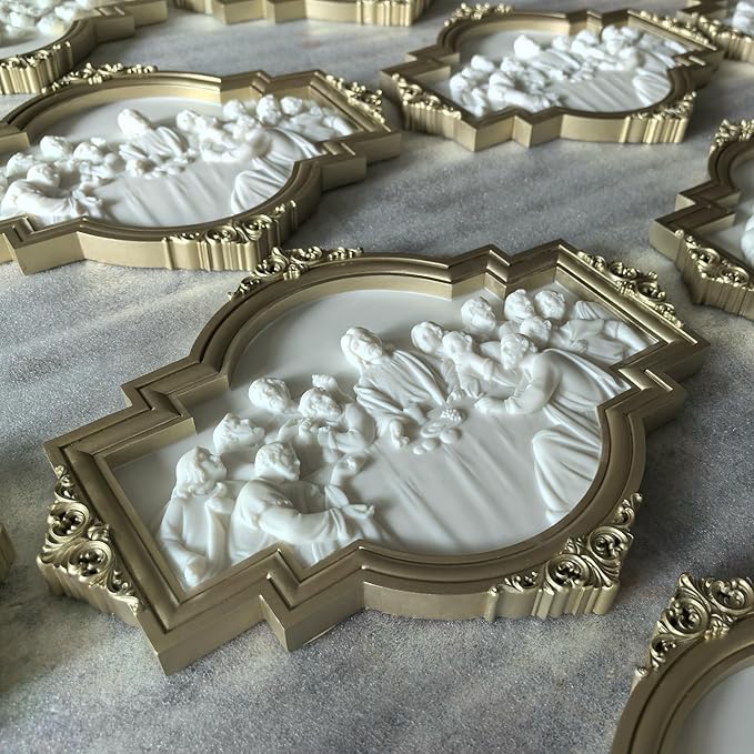 ShineOnAngel The Last Supper Wall Sculpture Gold Framed Relief Wall Art Leonardo da Vinci Last Supper Wall Decor for Dining Room 12.5 Inch Modern Home Decor