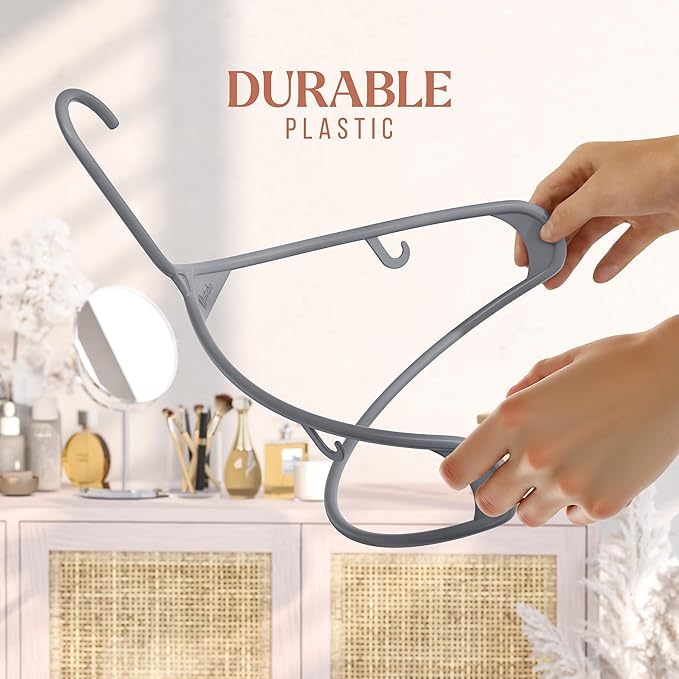Plastic Hangers 50 Pack Grey - Clothes Hangers - Makes The Perfect Coat Hanger and General Space Saving Clothes Hangers for Closet - Percheros Ganchos para Colgar Ropa Hangars
