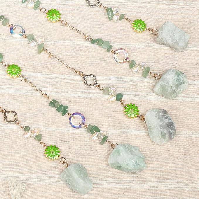 Green Gemstone Dream Catcher 7 Chakras Tree of Life Moon Dream Catchers with Healing Crystal Stones Handmade Suncatcher Dreamcatcher Wall Decor for Adults Living Room,Bedroom,Garden,Bless Gift