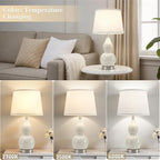 GyroVu 22" Table Lamp Set of 2, Color Temperature Adjustable Double Gourd Ceramic Lamps Classic Nightstand Table Lamps for Bedroom Beside Lamps for Living Room, Cream-Bulbs Included