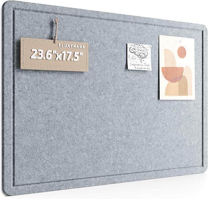 Fluxynara Bulletin Board, 23.6" x 17.5" Cork Board Alternative with 12 Safe Removable Adhesive Tabs, Foldable Felt Pin Board for Home Office, Classroom, Bedroom,Entryway for Walls—Blue Gray