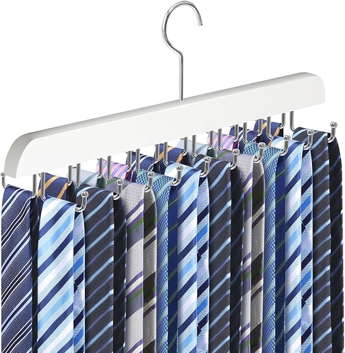 Tie Rack Belt Hanger for Closet Fitnice Upgraded Non Slip Tie Hanger Space Saving with 20 Foldable Hooks Wooden Belt Tie Organizer for Tank Tops Bras Cami Scarves
