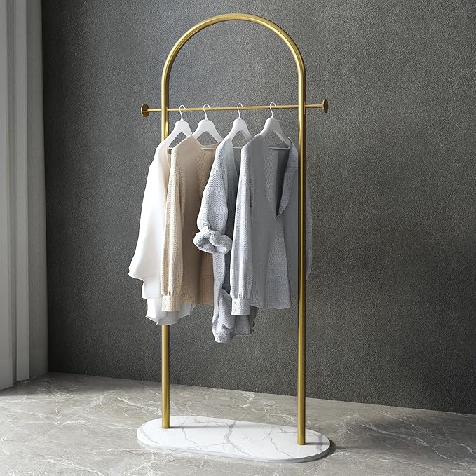 Freestanding Clothing Rack with Marble Base,Modern Arch Gold Garment Rack for Small Spaces,Sturdy Metal Coat Rack,Clothes Racks for Hanging Clothes in Bedroom,Closet,Entryway,Boutique Display
