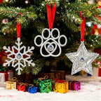 Set of 3 Christmas Hanging Ornaments - Silver Snowflake Star Pawprint Christmas Tree Decor for Xmas Tree Gift Decorative Hanging Ornaments Hanging Pendants (3, Multi-3)