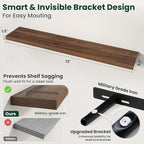 Floating Shelves for Wall 72 in x 9.3 in Deep, Wall Mounted Rustic Wood Shelf with Invisible Brackets for Storage & Display, Living Room Bedroom Bathroom, Walnut, 1 Pack