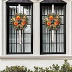 WANNA-CUL 24 Inch Spring Fall Wreaths for Front Door,Fall Wreath with Orange Hydrangea&Peony and Dahlia -Fall Decoration for Home-Fall Decor Door Wreath for Valentines Day,Mothers Day,Autumn,Harvest