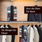 2 Pack Tie Rack for Closet, Premium Wooden Necktie Organizer Storage Tie/Belt Hanger, 360 Degree Swivel Space Saving Ties Holder for Men Hanging 40 Ties Black
